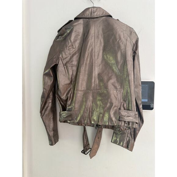 Zara Metallic Silver Leather Women's Biker Jacket-SzM - Picture 7 of 10